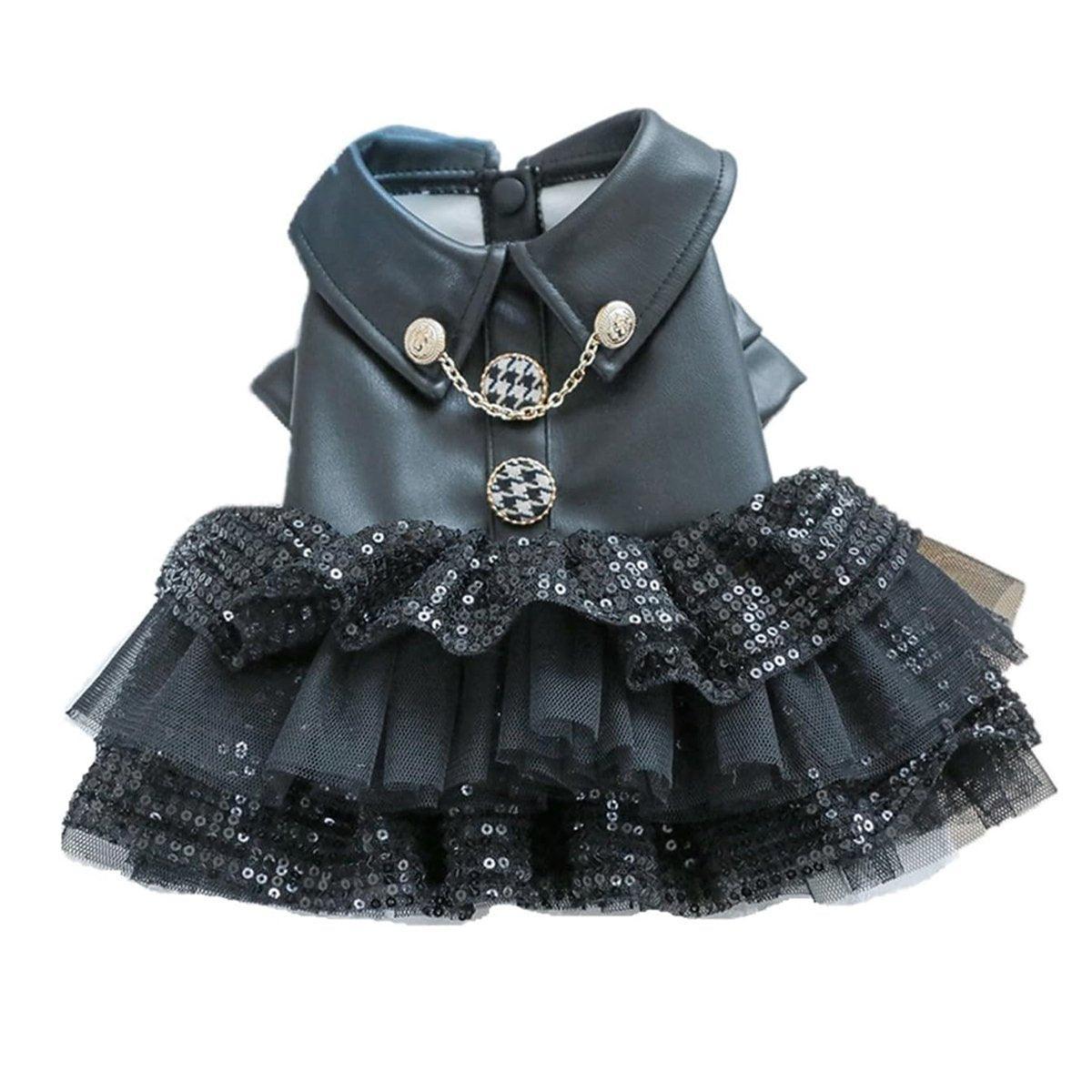 Pet Dog Cat Clothes Autumn Winter Fashion Sequin Small Leather Skirt Outfit - S