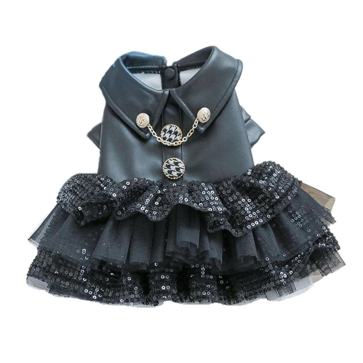 Pet Dog Cat Clothes Autumn Winter Fashion Sequin Small Leather Skirt Outfit - XL
