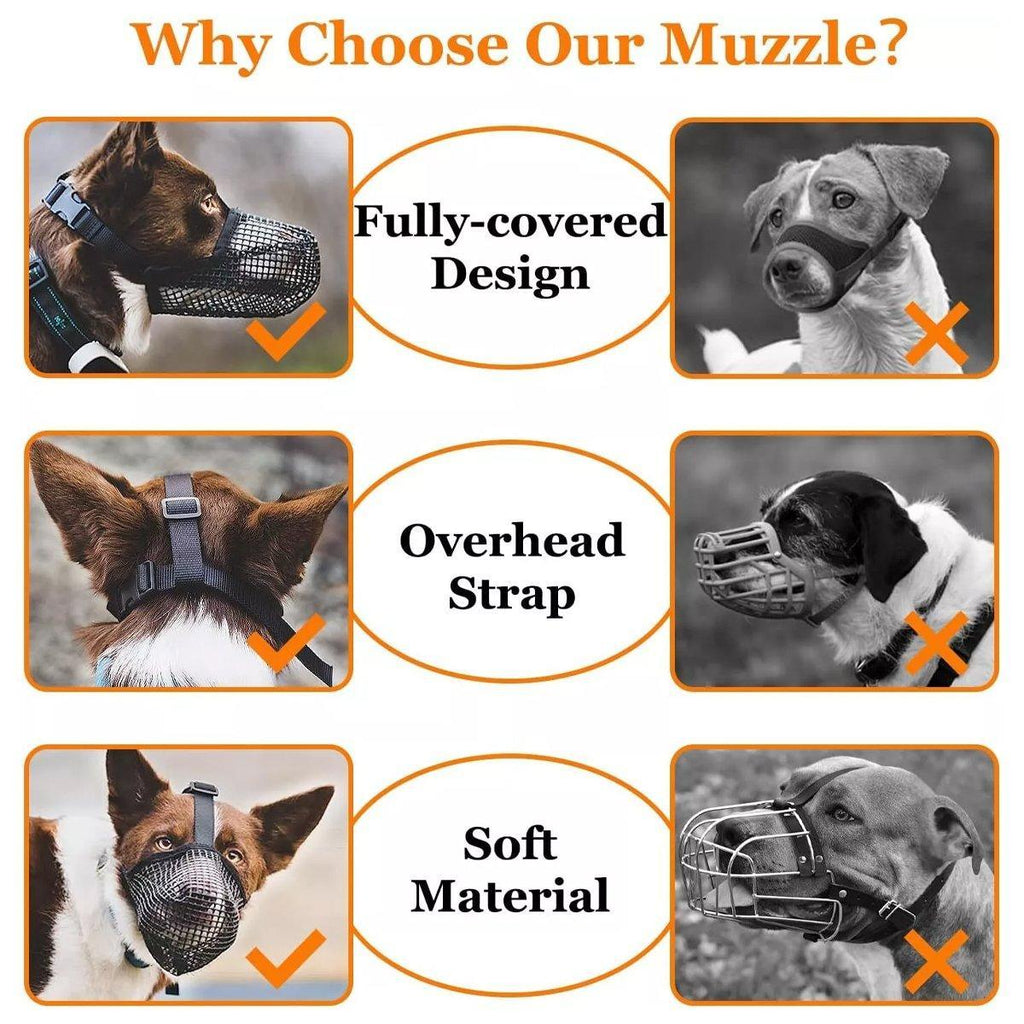 2PCS Adjustable Mesh Pet Dog Muzzle Mask Mouth Cover No Bite Strap Mouth Cover - Black-S