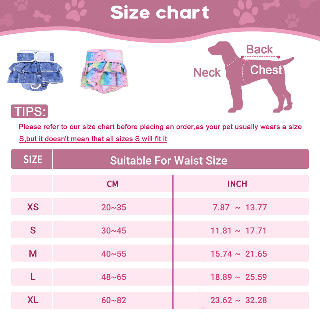 Pet Dog Diapers Female Pants Soft Breathable Underwear Reusable Sanitary Briefs - Denim Print - M
