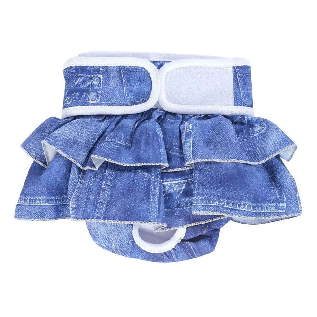 Pet Dog Diapers Female Pants Soft Breathable Underwear Reusable Sanitary Briefs - Denim Print - S