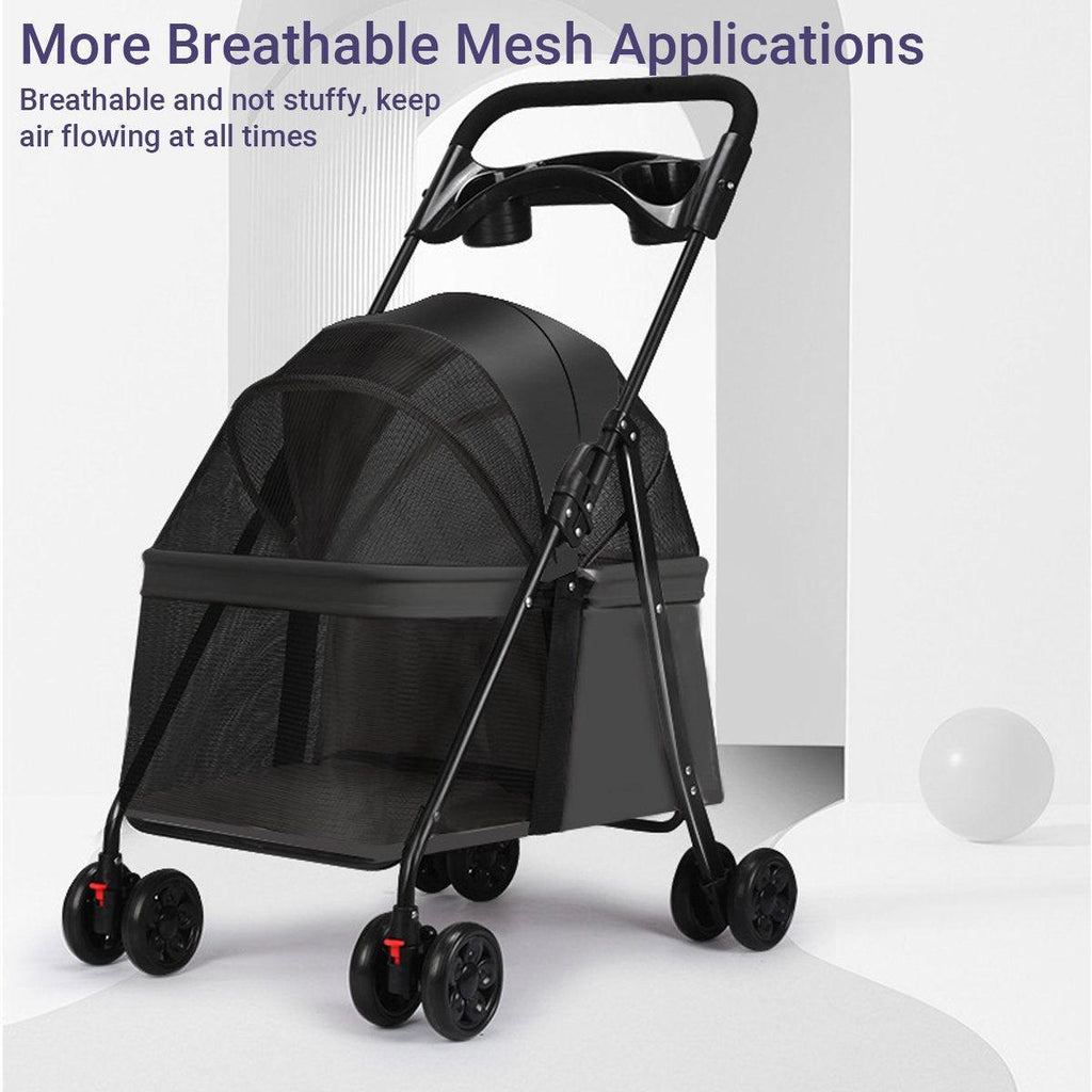 Lightweight Pet Stroller for Cats and Small Dogs Easy Fold Portable Travel Use - Grey