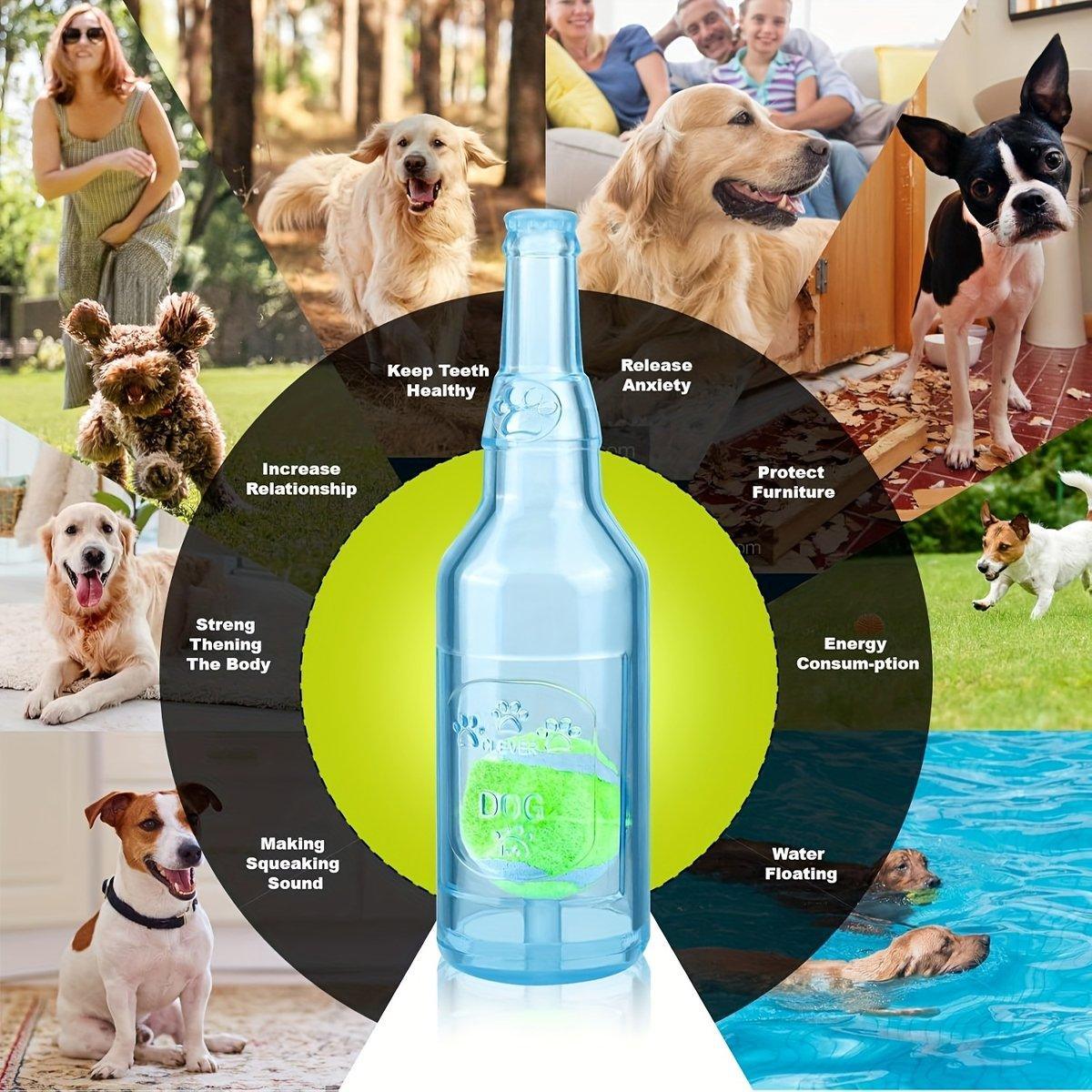 Durable Pet Teething Resistant Tennis Ball Wine Bottle Chew Toy for Dogs Play - Blue-L