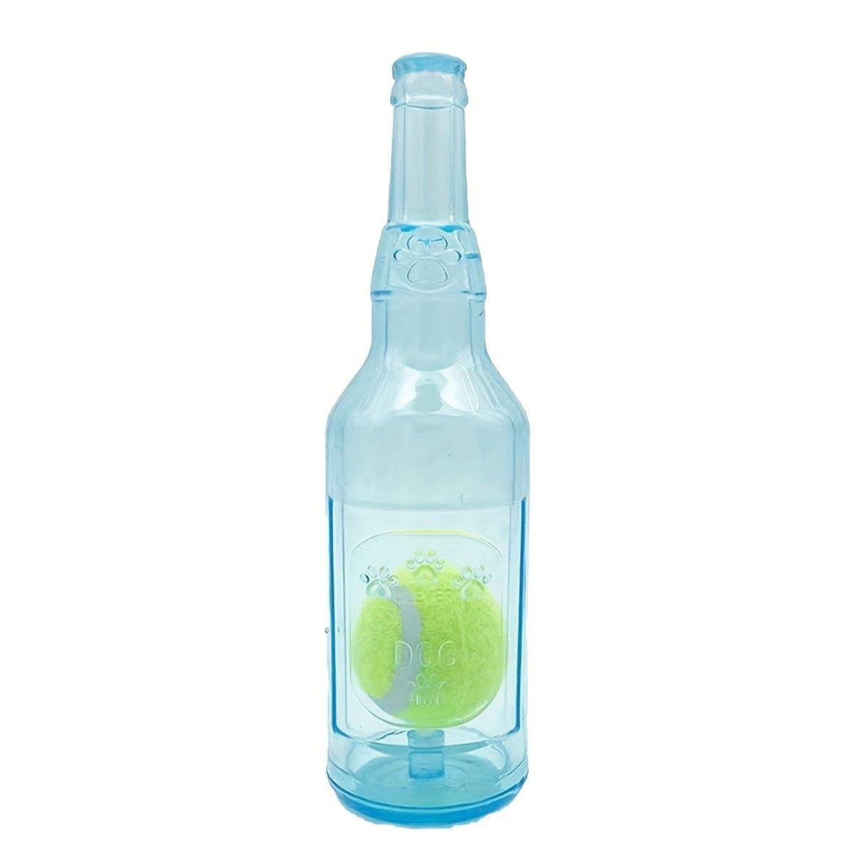 Durable Pet Teething Resistant Tennis Ball Wine Bottle Chew Toy for Dogs Play - Blue-S