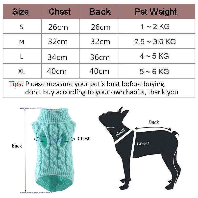 Puppy Dog Jumper Winter Warm Knitted Sweater Pet Clothes Small Dogs Coat Thermal L Size - Leather Pink