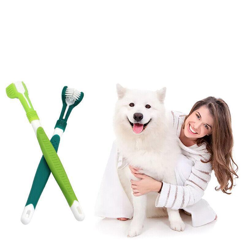 Three Sided Dog Toothbrush Pet Cat Teeth Cleaning Tool Oral Mouth Care Soft Bristle - Orange