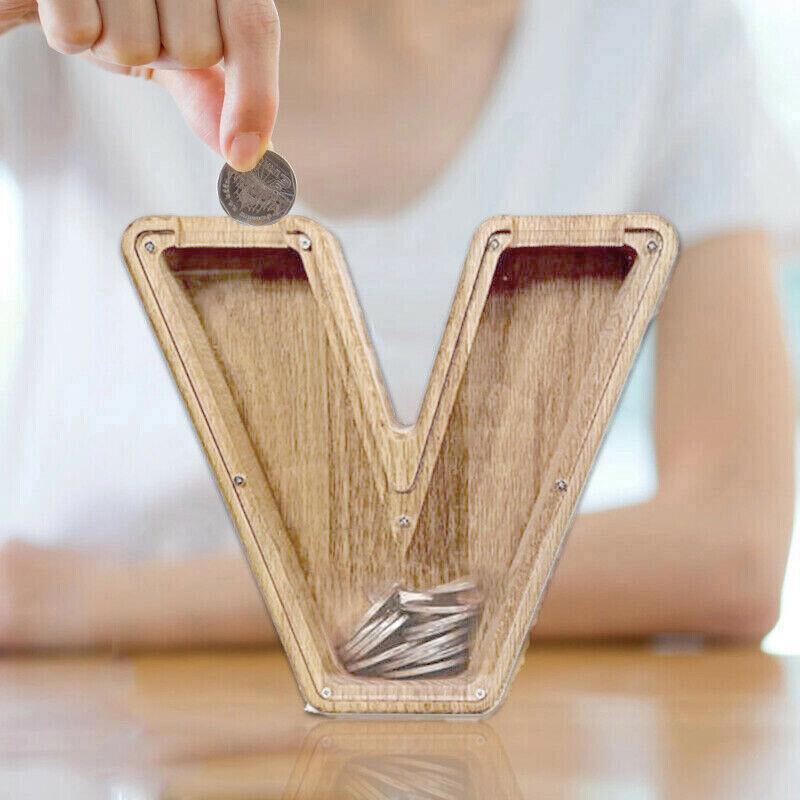 Wooden Piggy Bank Funny Letter or Guitar Coin Saving Money Box A–Z Gift Idea - X