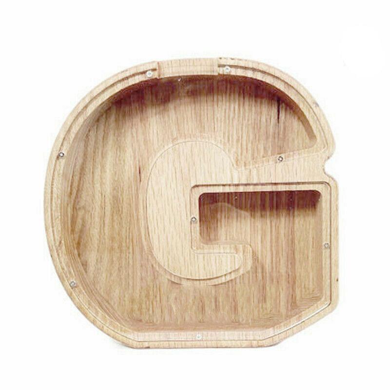 Wooden Piggy Bank Funny Letter or Guitar Coin Saving Money Box A–Z Gift Idea - A