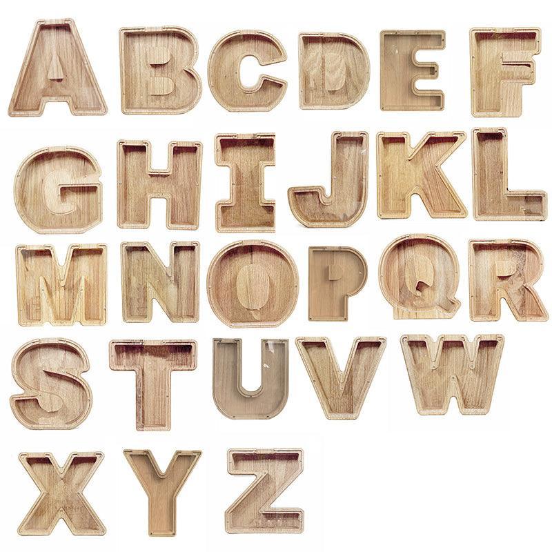 Wooden Piggy Bank Funny Letter or Guitar Coin Saving Money Box A–Z Gift Idea - P
