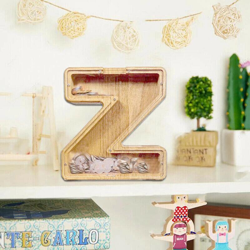 Wooden Piggy Bank Funny Letter or Guitar Coin Saving Money Box A–Z Gift Idea - P
