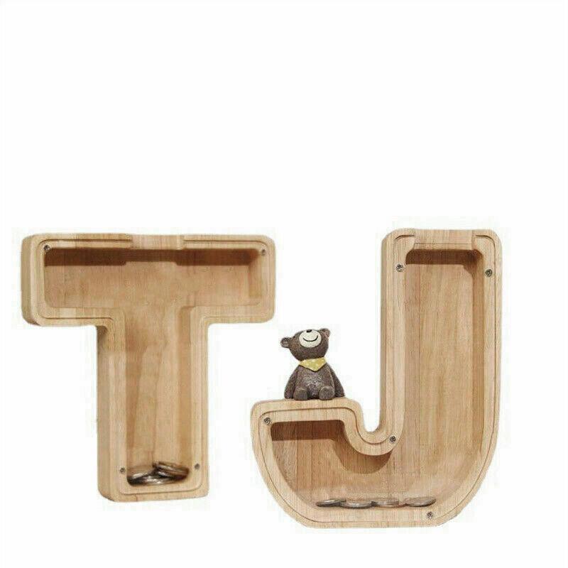 Wooden Piggy Bank Funny Letter or Guitar Coin Saving Money Box A–Z Gift Idea - P