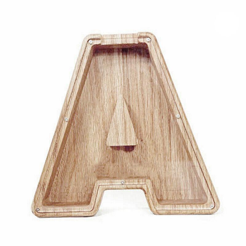 Wooden Piggy Bank Funny Letter or Guitar Coin Saving Money Box A–Z Gift Idea - U