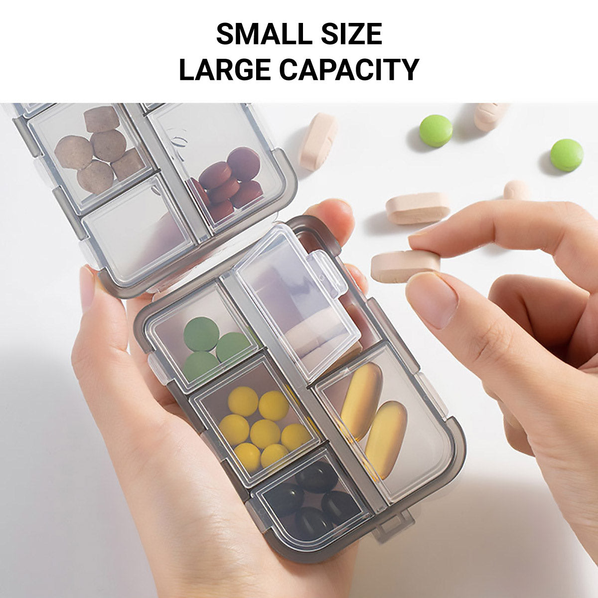Small Pill Case Vitamin Holder Container 6/10Compartments Double Layer Holder - Purple-6 Grids