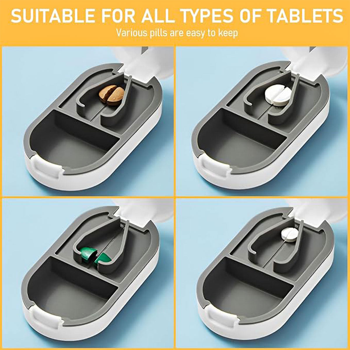 3PCS Tablet Cutter Pill Splitter Portable Medicine Box Pill Organizer Divider - Yellow