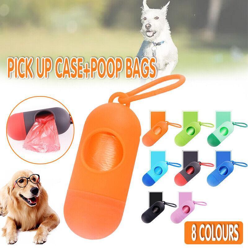 Portable Dog Waste Bag Dispenser with Refill Rolls for Pet Walking Cleanup - Grey + Red