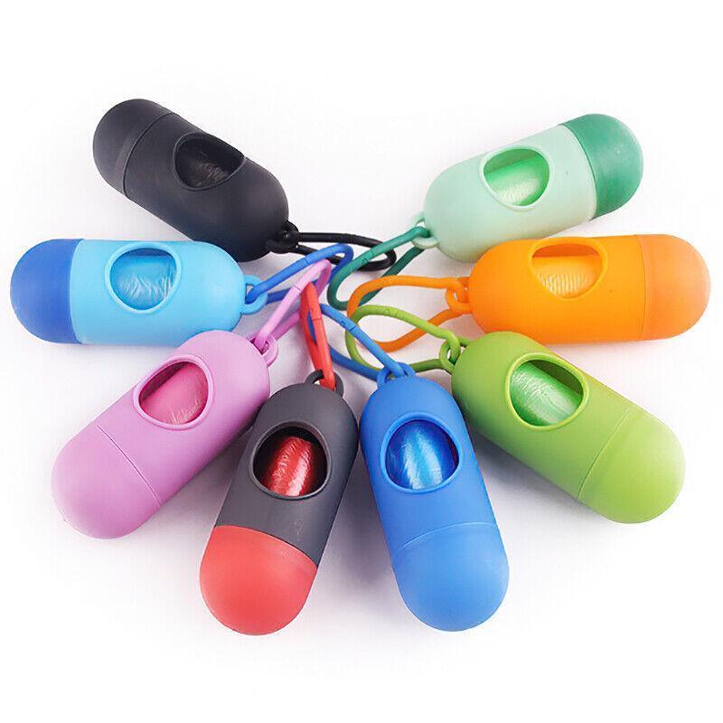 Portable Dog Waste Bag Dispenser with Refill Rolls for Pet Walking Cleanup - Grey + Red