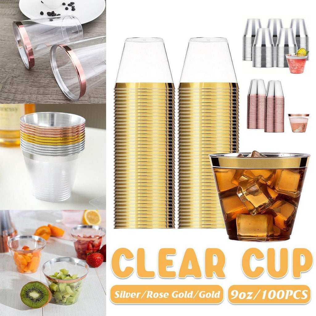 100pcs 9OZ Hot Gold Silver Plastic Wine Cup Western Food Cup Ice Cream - Gold
