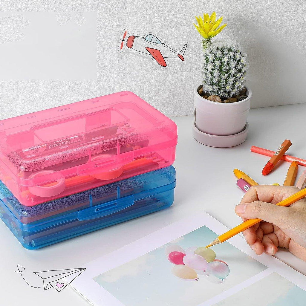 Large Capacity Transparent Plastic Pencil Case Multifunctional Student Art Box - Green