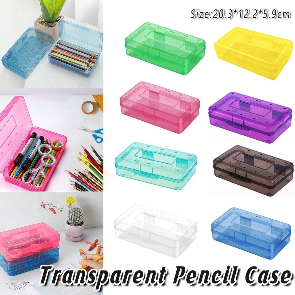 Large Capacity Transparent Plastic Pencil Case Multifunctional Student Art Box - Purple