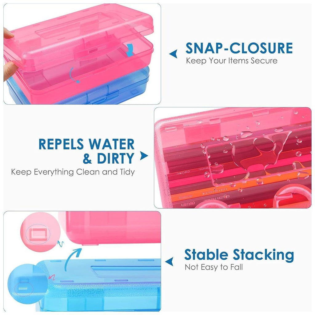 Large Capacity Transparent Plastic Pencil Case Multifunctional Student Art Box - Purple