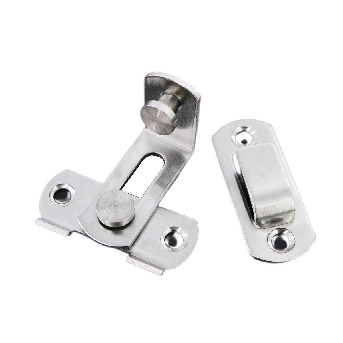2 Sets 90 Degree Sliding Door Latch Lock Catch Kit for Home Use - Flat-Silver-L