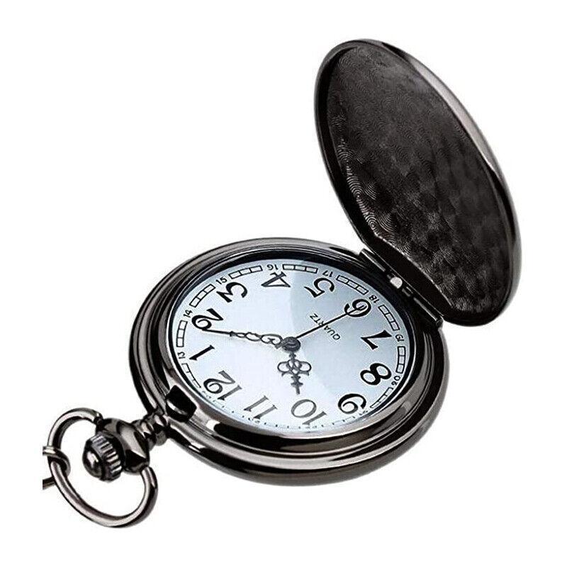 Antique Retro Mechanical Skeleton Steampunk Mens Pocket Watch Open Case Chain Au - Black