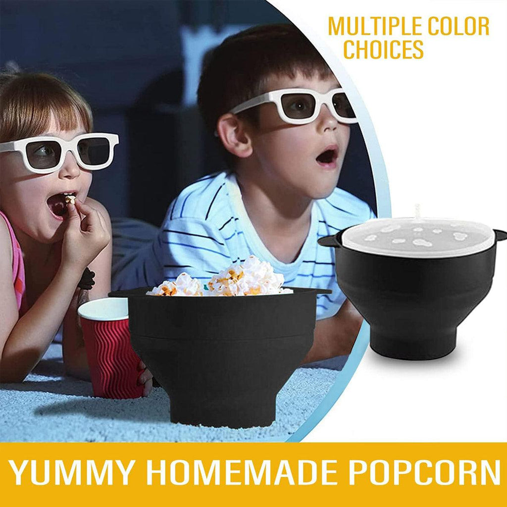 High Temperature Resistant Silicone Popcorn Bucket Collapsible Bowl with Handle - Light Blue