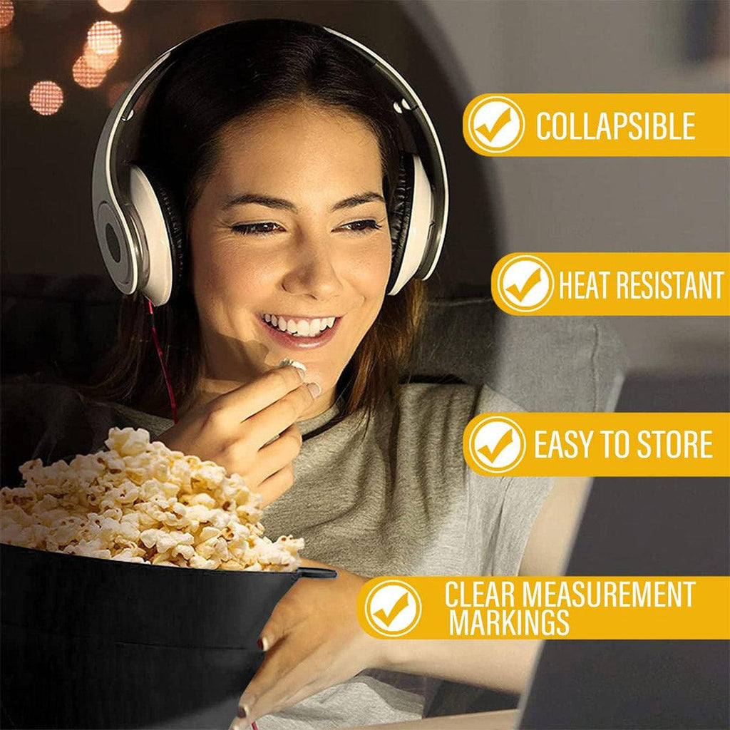 High Temperature Resistant Silicone Popcorn Bucket Collapsible Bowl with Handle - Light Blue