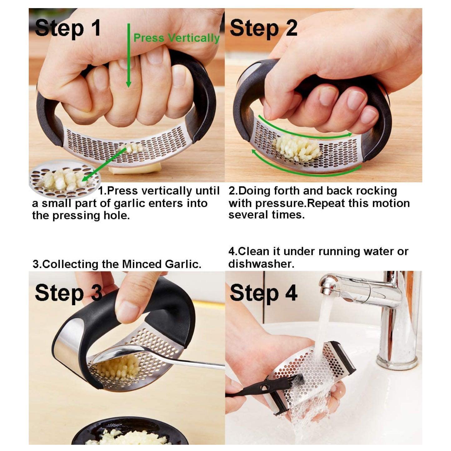 Stainless Steel Garlic Masher Press Crusher Squeezer Masher Kitchen Gadget - Black