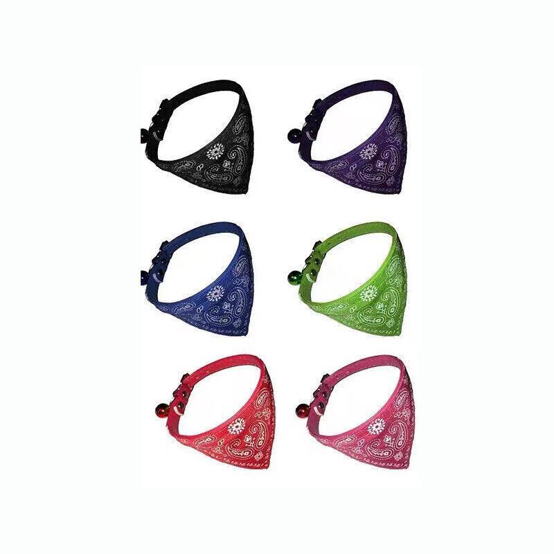 Adjustable Bandana Collar with Bell for Small Dogs and Cats Triangle Scarf Style - Red