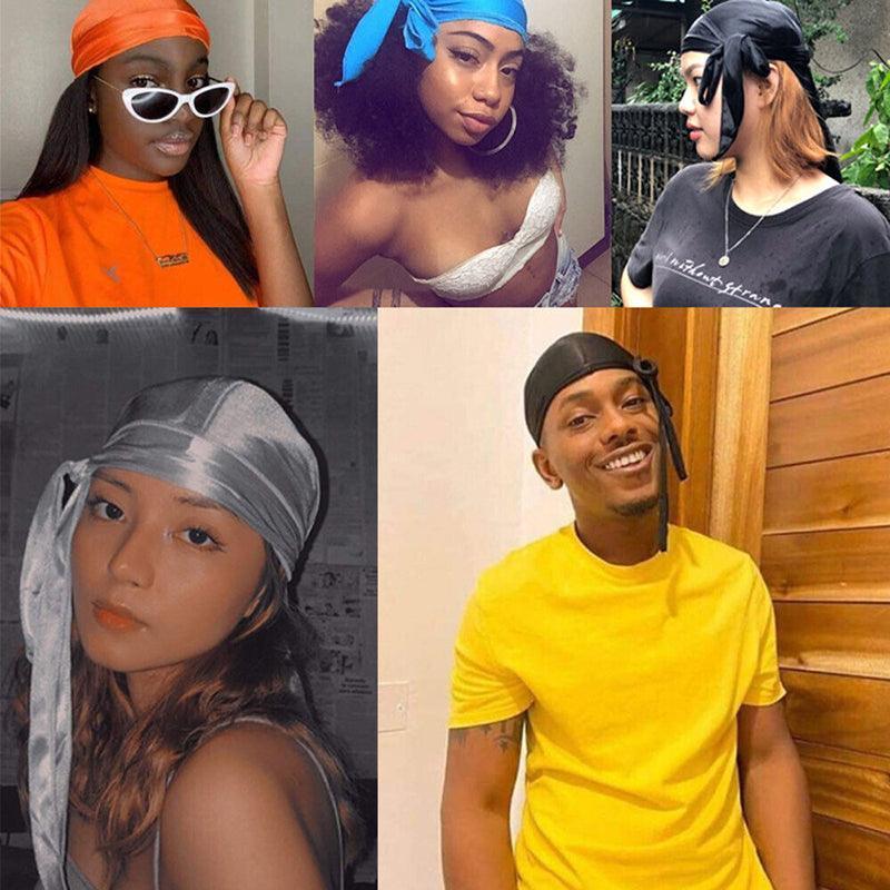 Velvet Durag Silky Hat Cap Men Women Premium Designer Doo Rag Wave Silk Headwear - Purple