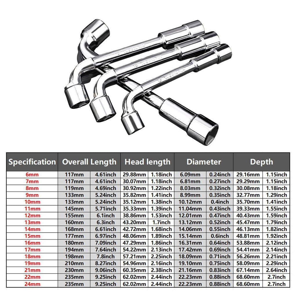 6-23mm L Shaped Socket Wrench Elbow Multi Size Hardware Repair Tool Set - 15mm