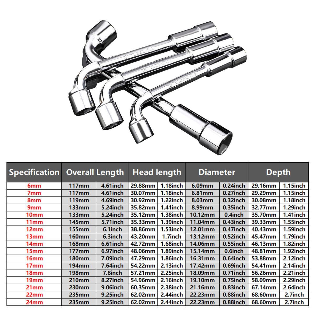 6-23mm L Shaped Socket Wrench Elbow Multi Size Hardware Repair Tool Set - 21mm