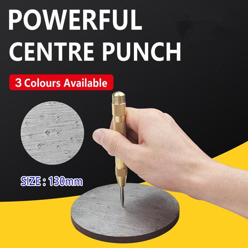 130mm Spring Loaded Centre Punch Automatic Brass Marking Tool Heavy Duty - Silver