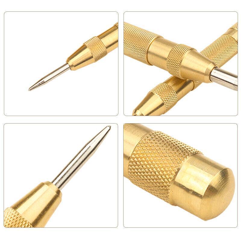 130mm Spring Loaded Centre Punch Automatic Brass Marking Tool Heavy Duty - Silver