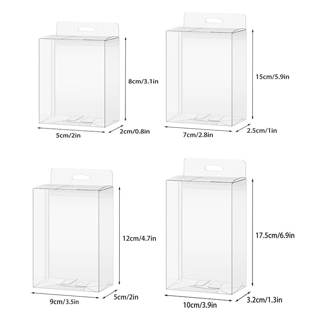 50pcs Transparent Gift Boxes with Hooks Clear Packaging Storage Containers - 9x5x12cm
