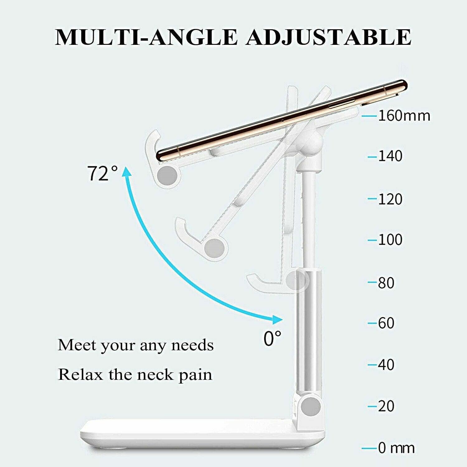 Foldable Adjustable Universal Desk Stand Holder For Mobile Phone Tablet Portable - White