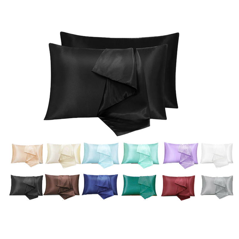 2X Satin Pillow Case Bedroom Pillowcase Cushion Covers Home Decor Luxury Slip - Light Blue