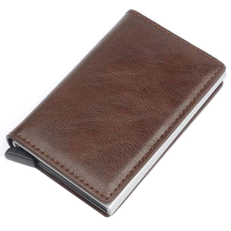 RFID Blocking Leather Card Wallet with Money Clip for Men Credit Holder - Dark Red