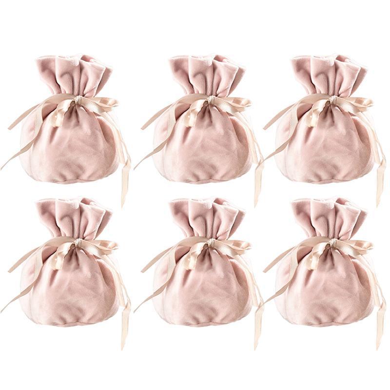 6PCS Velvet Cloth Drawstring Bags Gift Bag Jewelry Ring Pouch Earring Favor - Pink-6PCS