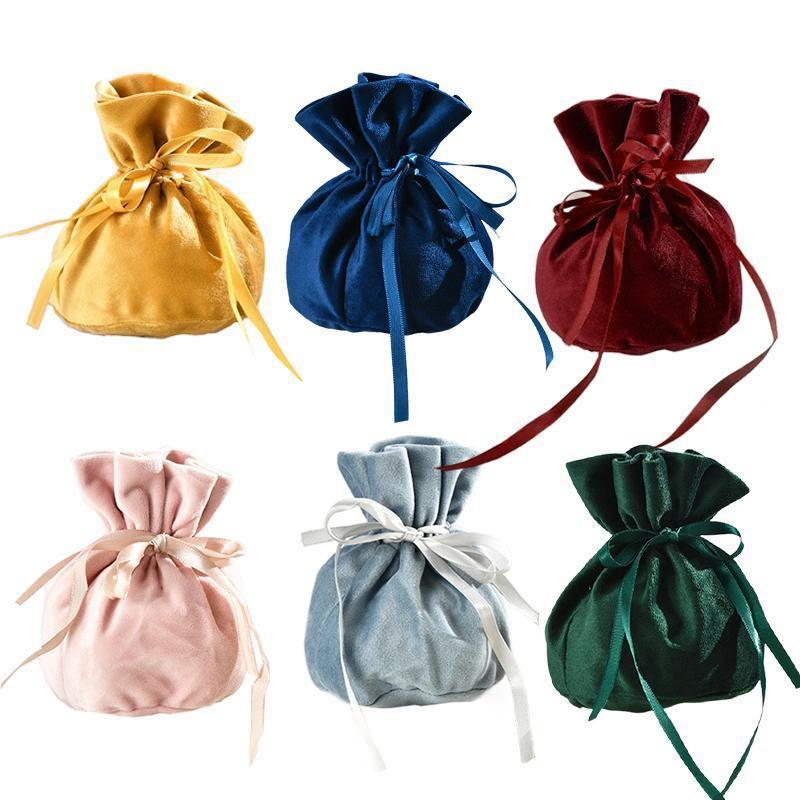 6PCS Velvet Cloth Drawstring Bags Gift Bag Jewelry Ring Pouch Earring Favor - Pink-6PCS