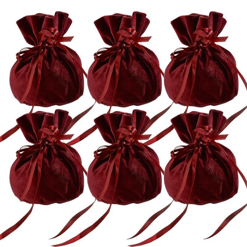 6PCS Velvet Cloth Drawstring Bags Gift Bag Jewelry Ring Pouch Earring Favor - Yellow-6PCS