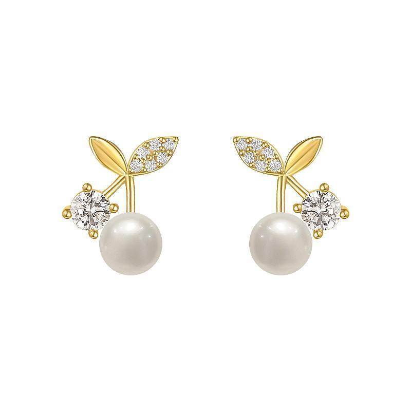 Fashion Pearl Wedding Earrings Zircon Cherry Stud Pearl Earrings for Women - Cherry