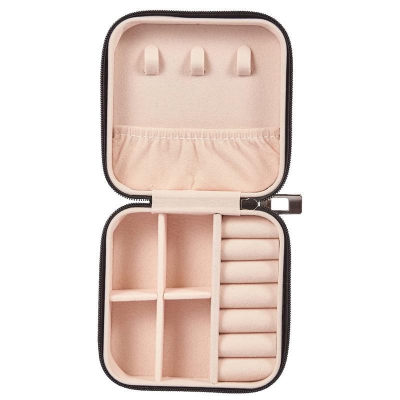 Travel Jewelry Organizer Box Portable Leather Storage Ornaments Ring Earrings - Black (10x10x5cm)