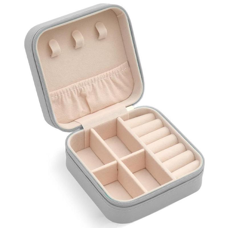 Travel Jewelry Organizer Box Portable Leather Storage Ornaments Ring Earrings - Black (10x10x5cm)