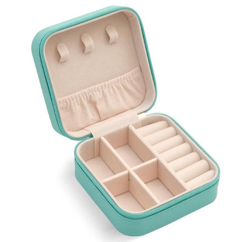 Travel Jewelry Organizer Box Portable Leather Storage Ornaments Ring Earrings - Black (10x10x5cm)