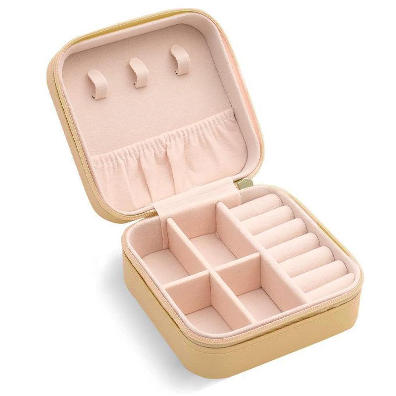 Travel Jewelry Organizer Box Portable Leather Storage Ornaments Ring Earrings - Blue (10x10x5cm)