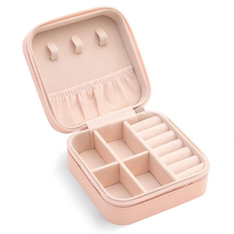 Travel Jewelry Organizer Box Portable Leather Storage Ornaments Ring Earrings - Grey (10x10x5cm)