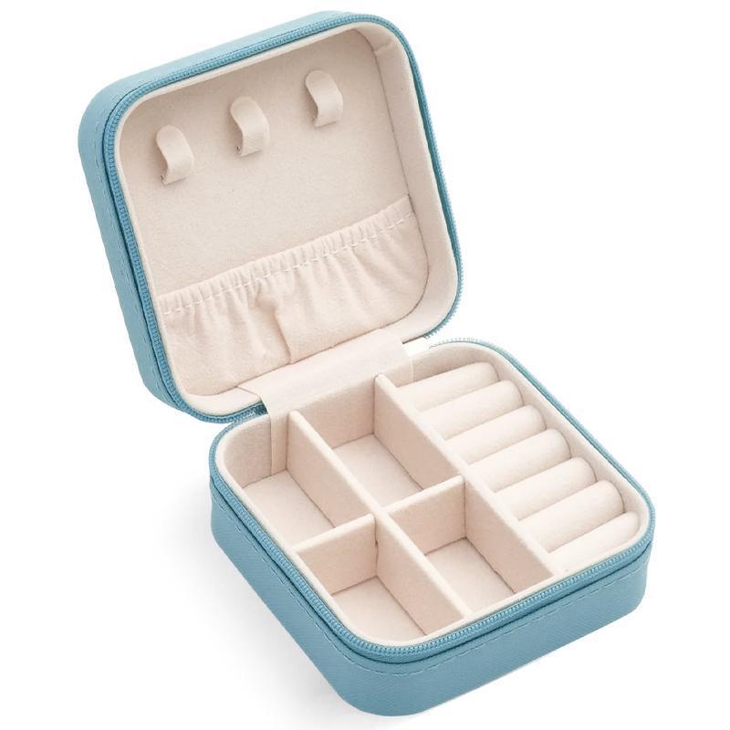 Travel Jewelry Organizer Box Portable Leather Storage Ornaments Ring Earrings - Grey (10x10x5cm)