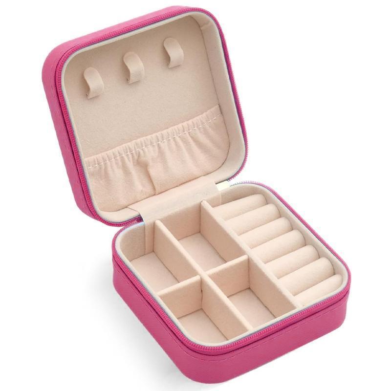 Travel Jewelry Organizer Box Portable Leather Storage Ornaments Ring Earrings - Grey (10x10x5cm)
